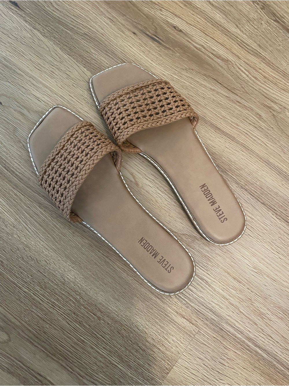 Steve Madden Tan Woven Slide Sandals